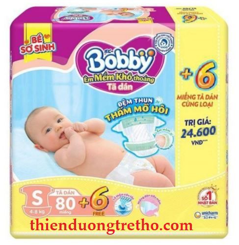 Bobby diapers  Fresh  - 80pieces / bag -  S80- Extra thin (4-7kg)