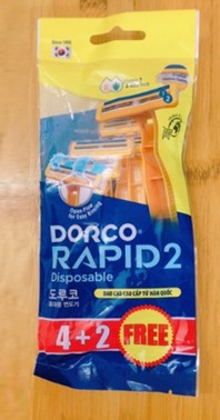 Dorco Rapid 2 Disposable with 4+2 Cartridges - 6 Pcs/Pack, 48 Pack/Inner, 2 Inner/Case
