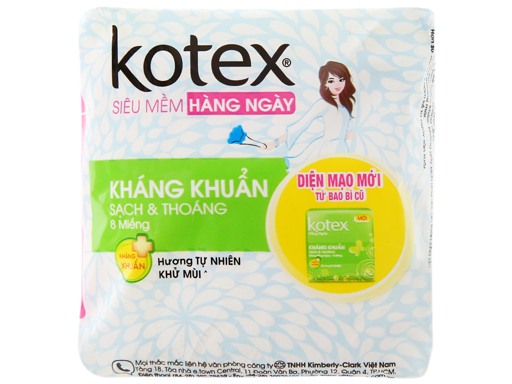 Kotex every day super smooth antibacterial 8pcs/bag, 48bags/case