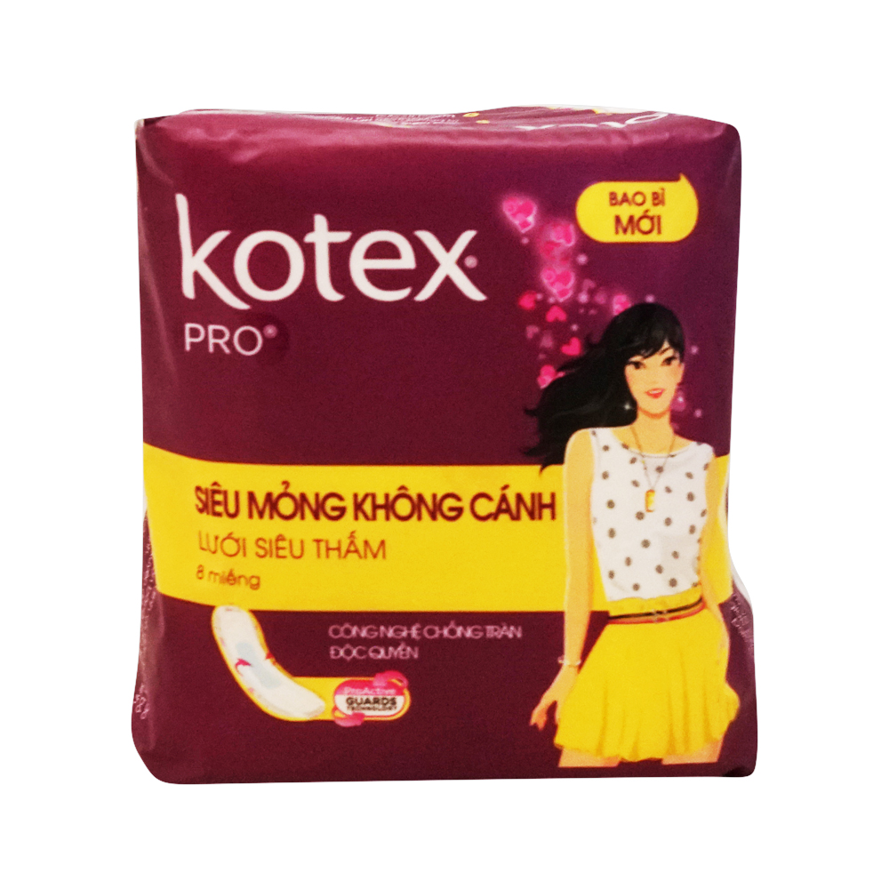 Kotex Pro super thin No Wing - Super absorbent mesh 8pcs/bag, 48bags/case